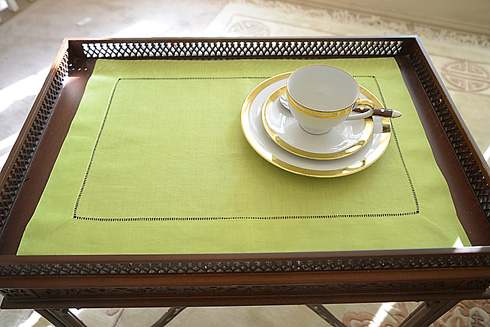 Lime Punch Color Hemstitch Placemat 14"x20". Ramie & Cotton